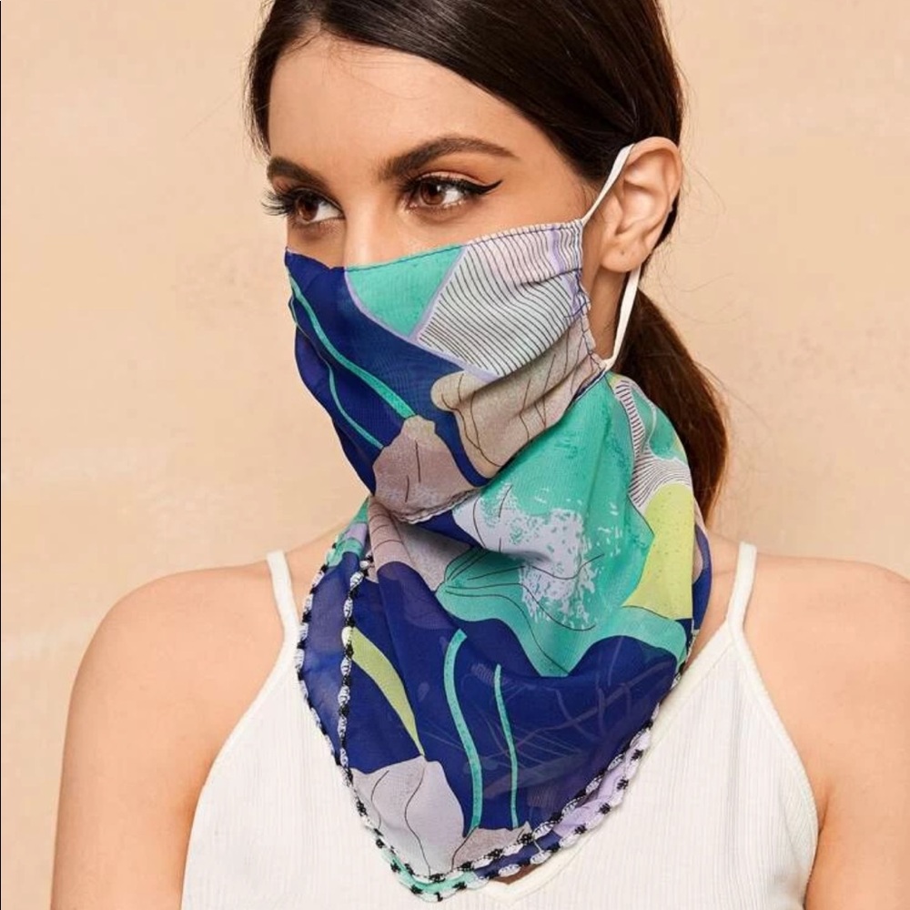 Blue Floral Face Mask Scarf
